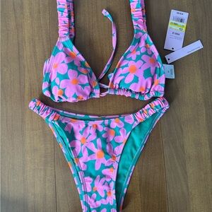 wild fable Pink Floral Bikini with Green & Orange Accents